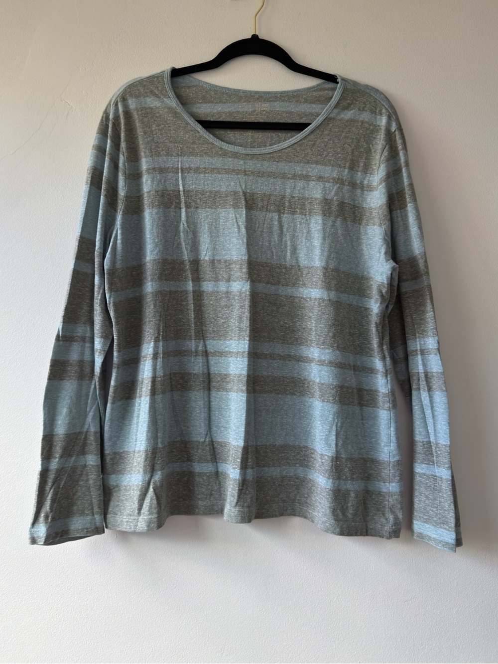 Time and Tru Womens XXL Striped Long Sleeve Crew Neck T-Shirt Grey Blue‎